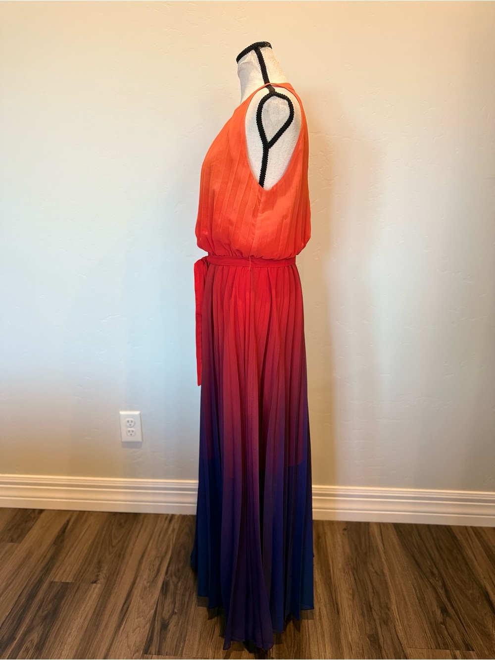 Rachel Roy Pleated Ombre Maxi Dress Orange Purple Halter Tie Waist Size 6 - Picture 10 of 12